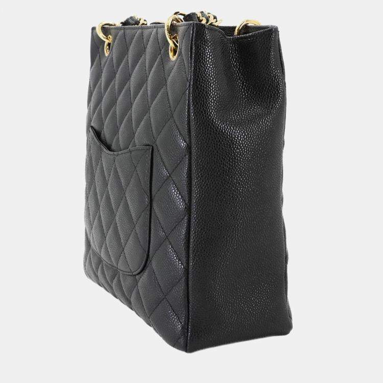 Pre Owned Chanel Matelasse Pst Chain Tote Bag In Black Caviar Leather With Gold Hardware