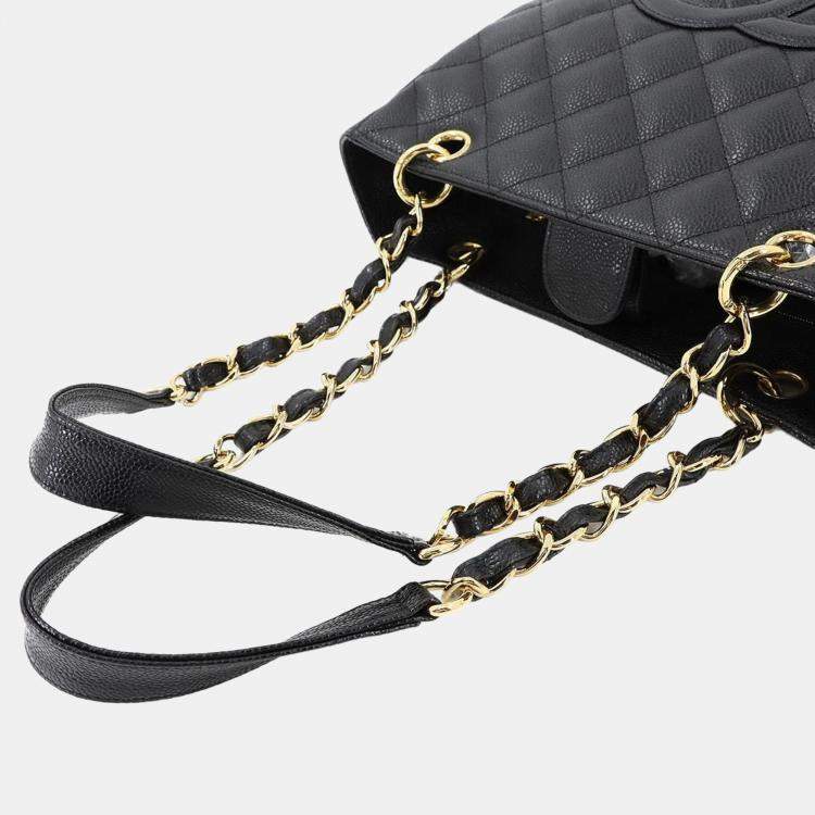 Pre Owned Chanel Matelasse Pst Chain Tote Bag In Black Caviar Leather With Gold Hardware