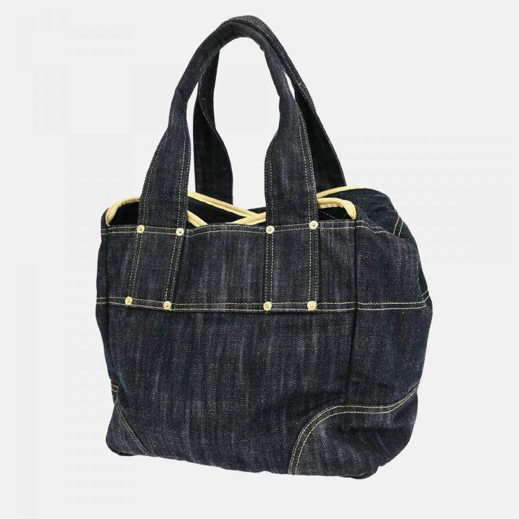 Pre Owned Chanel Navy Sparkling Denim Tote Handbag