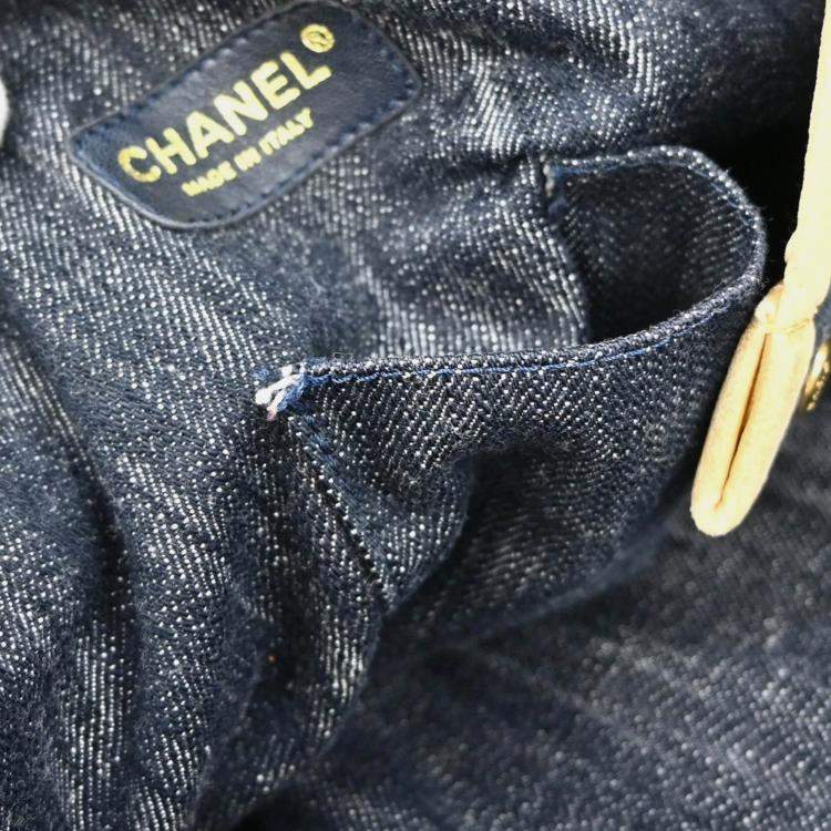 Pre Owned Chanel Navy Sparkling Denim Tote Handbag