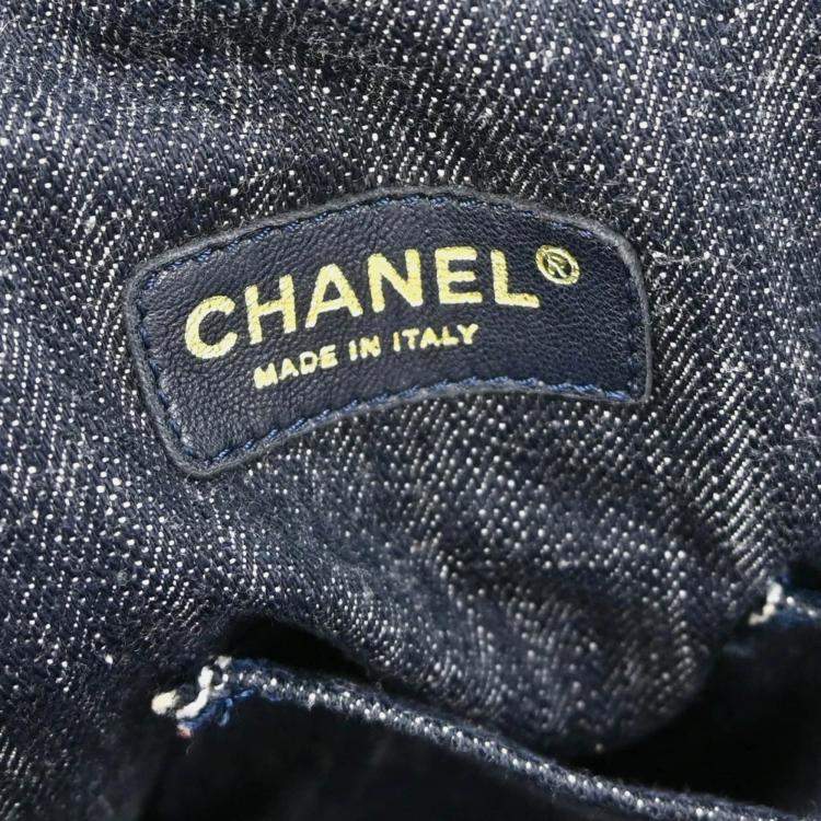 Pre Owned Chanel Navy Sparkling Denim Tote Handbag