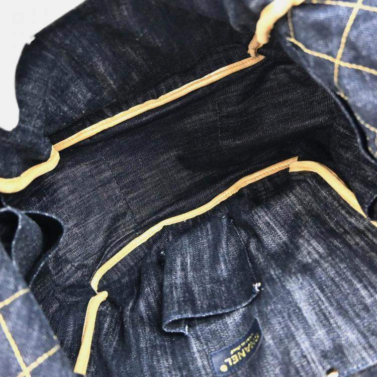 Pre Owned Chanel Navy Sparkling Denim Tote Handbag