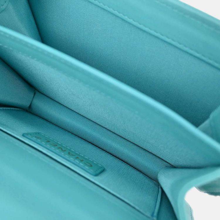 Pre Owned Chanel Light Blue Lambskin Turnlock Full Flap Shoulder Bag
