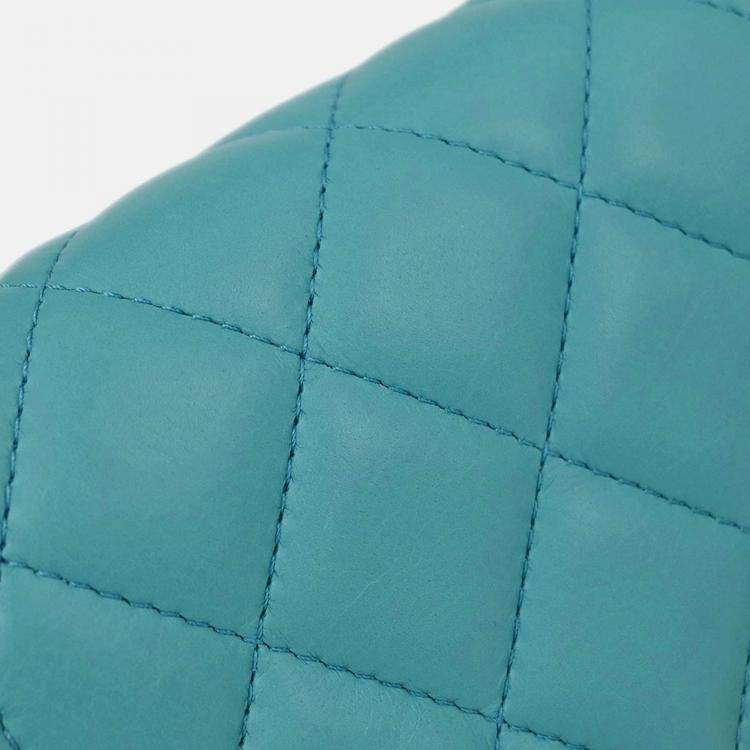 Pre Owned Chanel Light Blue Lambskin Turnlock Full Flap Shoulder Bag