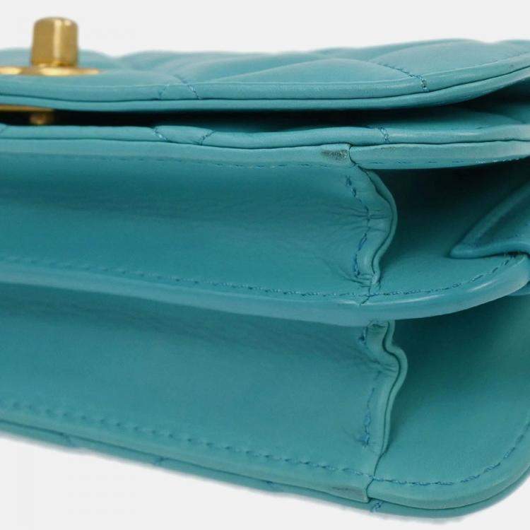 Pre Owned Chanel Light Blue Lambskin Turnlock Full Flap Shoulder Bag