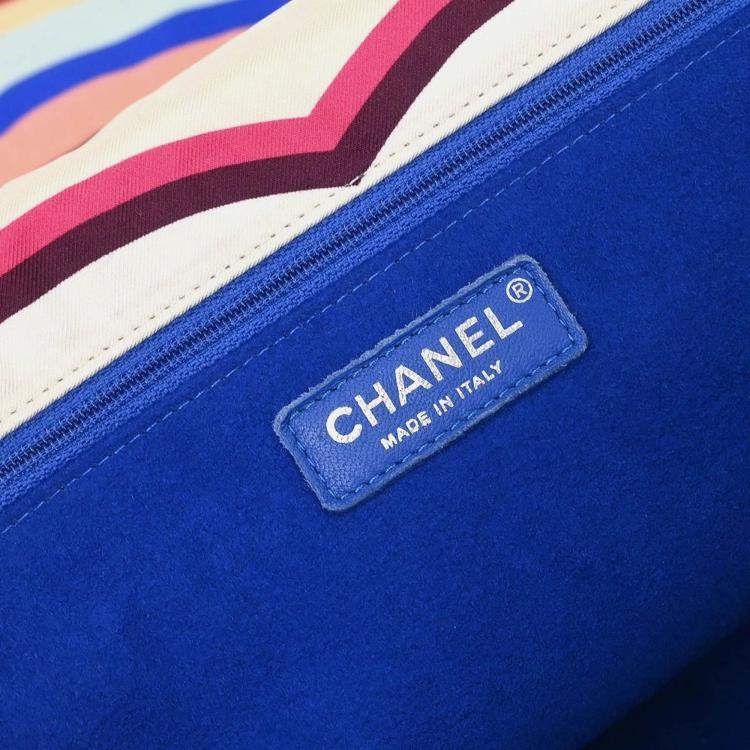 Pre Owned Chanel Light Blue Navy Satin XXL Quilted Printed Shoulder Bag
