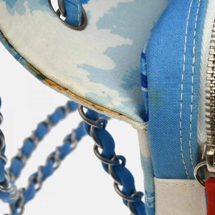Pre Owned Chanel Blue Canvas Surf Line Choco Bar Shoulder Bag
