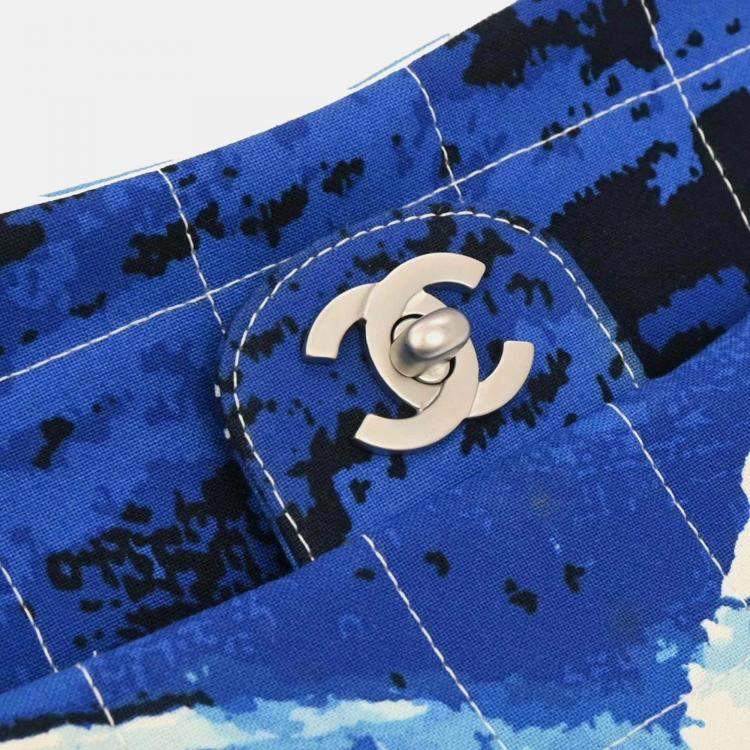 Pre Owned Chanel Blue Canvas Surf Line Choco Bar Shoulder Bag