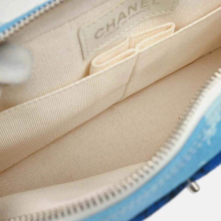 Pre Owned Chanel Blue Canvas Surf Line Choco Bar Shoulder Bag