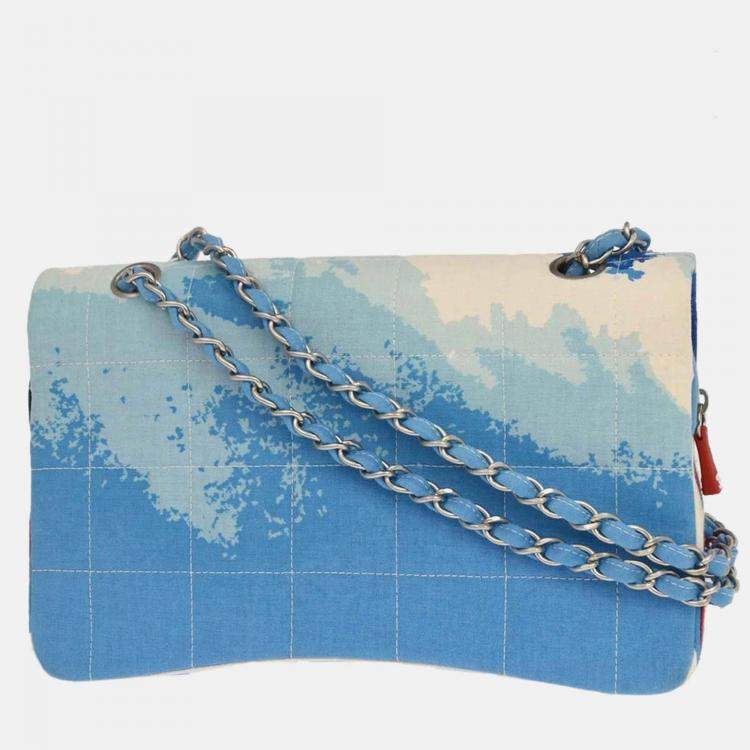 Pre Owned Chanel Blue Canvas Surf Line Choco Bar Shoulder Bag