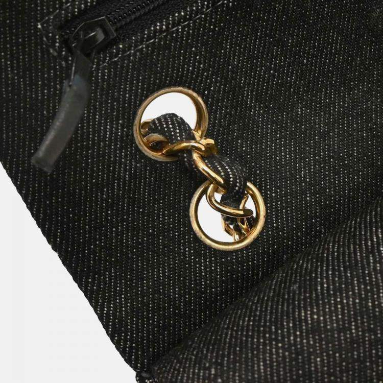 Pre Owned Chanel Black Denim Medium Classic Double Flap Shoulder Bag