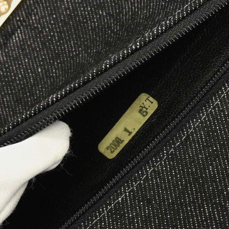 Pre Owned Chanel Black Denim Medium Classic Double Flap Shoulder Bag