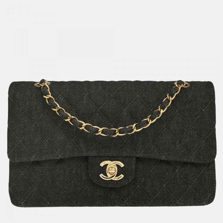 Pre Owned Chanel Black Denim Medium Classic Double Flap Shoulder Bag