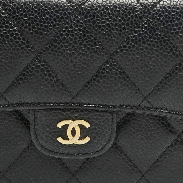 Pre Owned Chanel Black Quilted Caviar Leather Classic L Flap Wallet