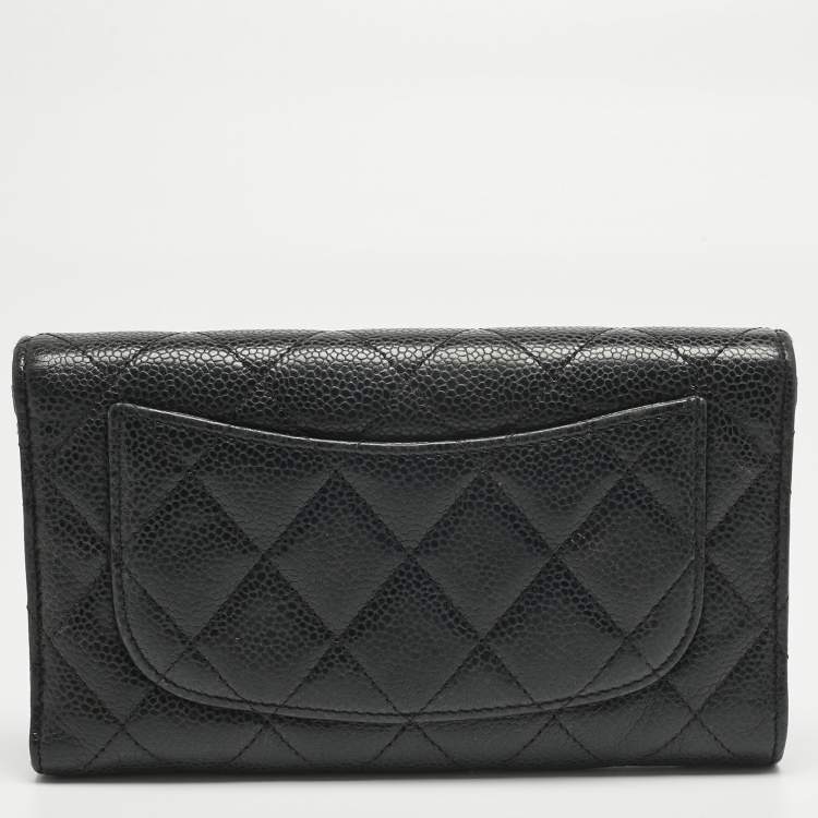 Pre Owned Chanel Black Quilted Caviar Leather Classic L Flap Wallet