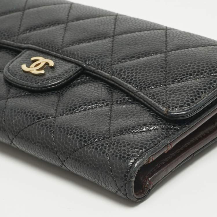 Pre Owned Chanel Black Quilted Caviar Leather Classic L Flap Wallet