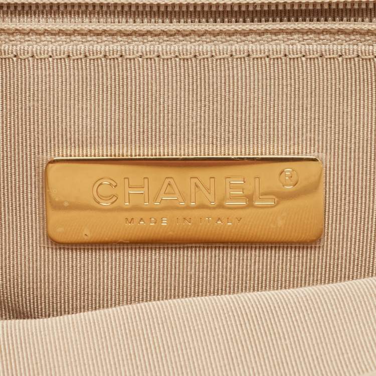Pre Owned Chanel Light Beige Quilted Leather Small 19 Flap Bag