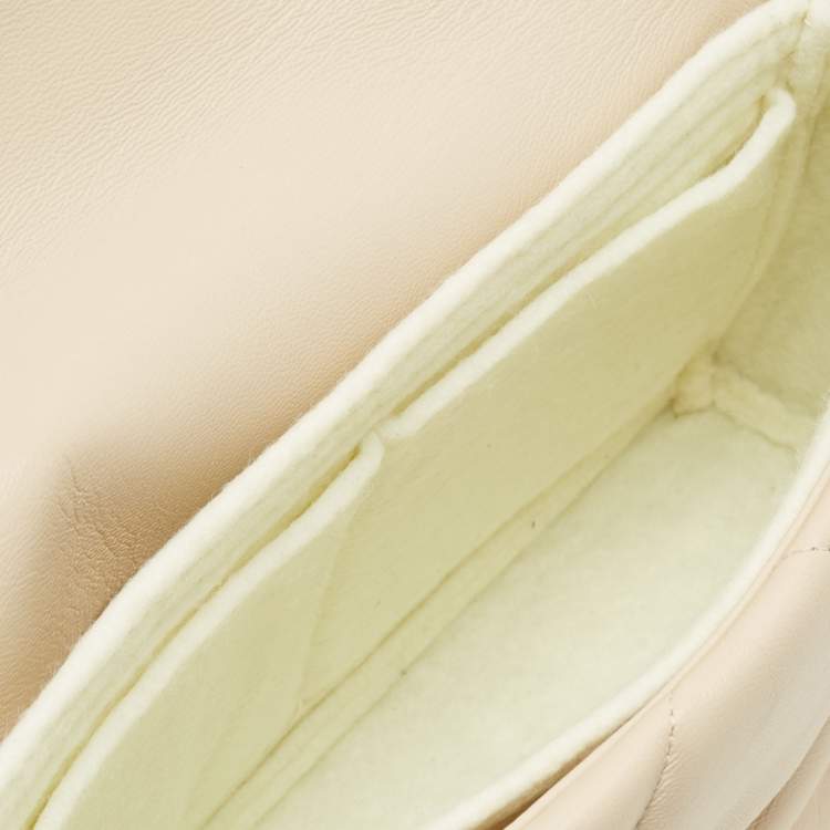 Pre Owned Chanel Light Beige Quilted Leather Small 19 Flap Bag