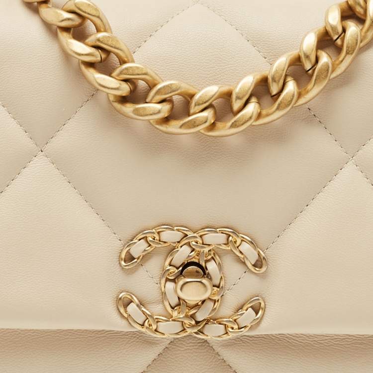 Pre Owned Chanel Light Beige Quilted Leather Small 19 Flap Bag