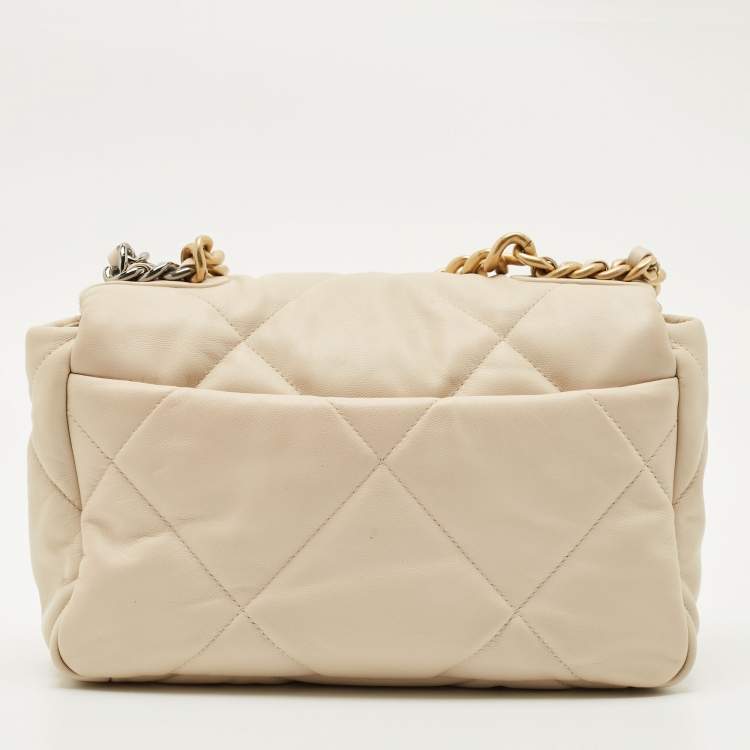 Pre Owned Chanel Light Beige Quilted Leather Small 19 Flap Bag