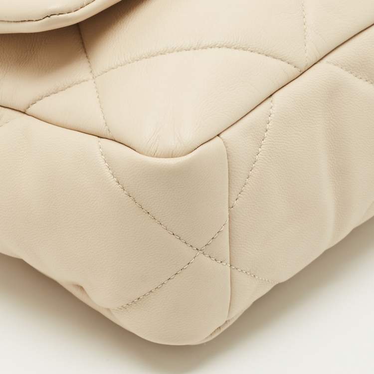 Pre Owned Chanel Light Beige Quilted Leather Small 19 Flap Bag