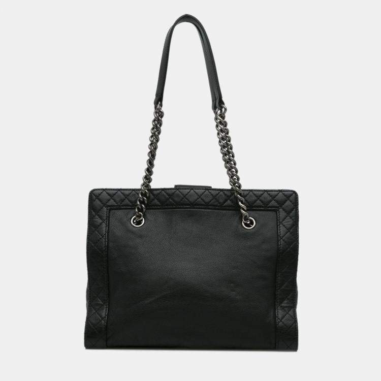 Pre Owned Chanel Black Medium Calfskin Boy Reverso Shopping Tote