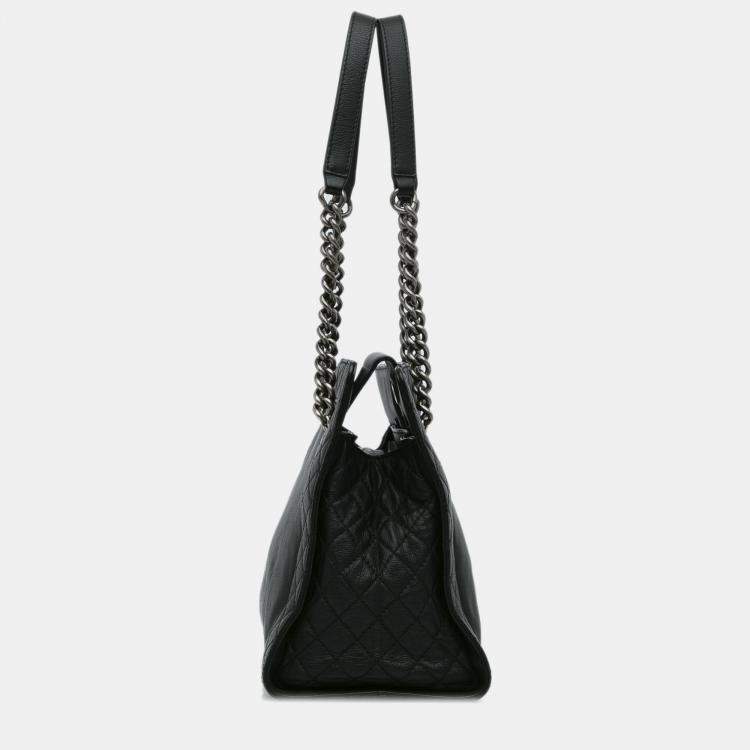 Pre Owned Chanel Black Medium Calfskin Boy Reverso Shopping Tote