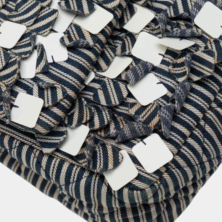 Pre Owned Chanel Blue Medium Cotton Striped Double Flap