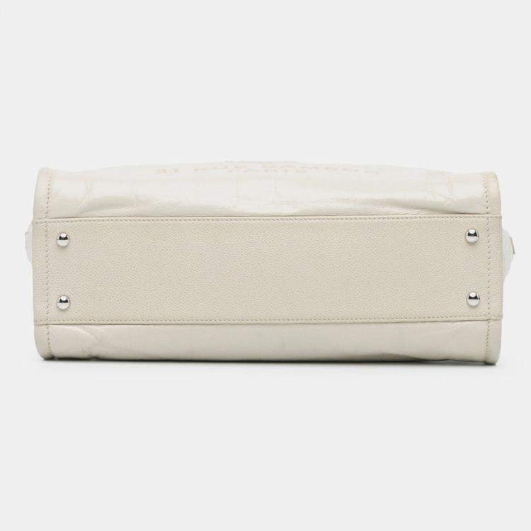 Pre Owned Chanel White Small Glazed Calfskin Deauville Tote