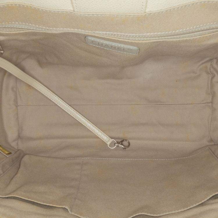Pre Owned Chanel White Small Glazed Calfskin Deauville Tote