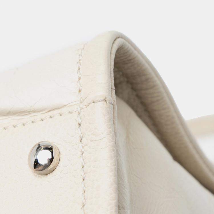 Pre Owned Chanel White Small Glazed Calfskin Deauville Tote