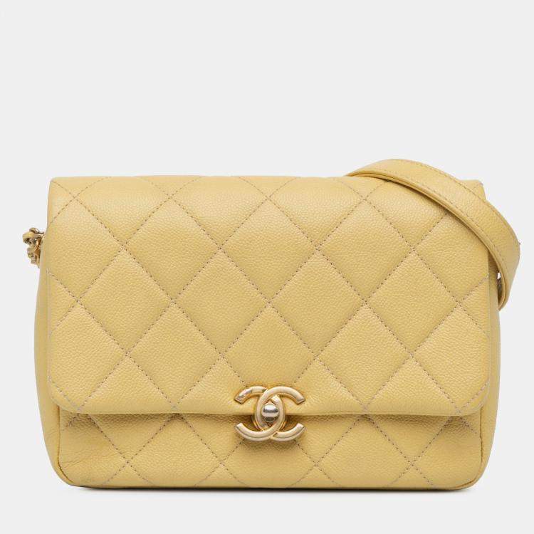 Pre Owned Chanel Small Quilted Caviar Chain Melody Flap