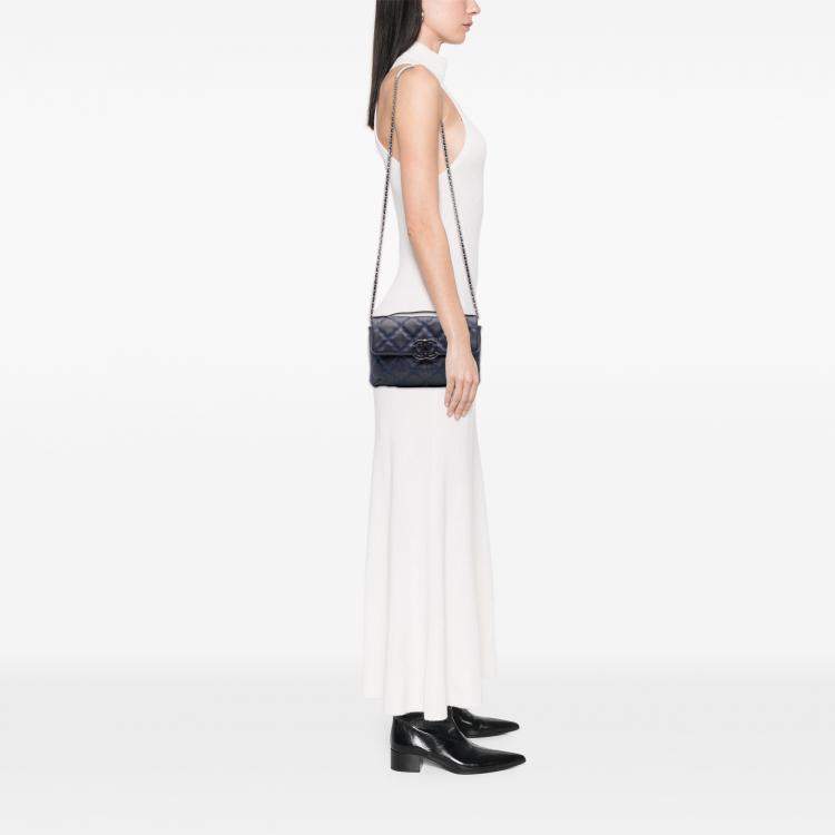 Pre Owned Chanel Blue Mini Double Stitch Hamptons Flap