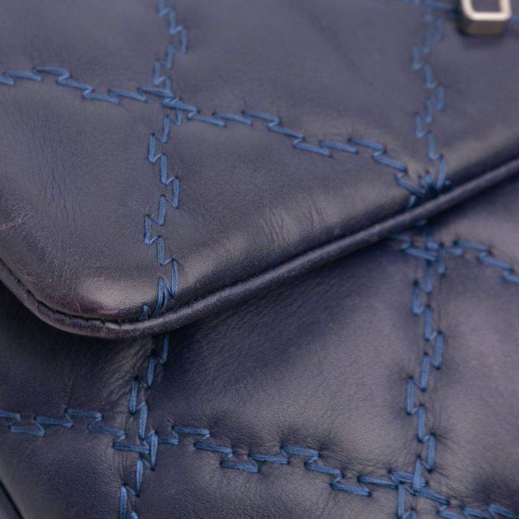 Pre Owned Chanel Blue Mini Double Stitch Hamptons Flap