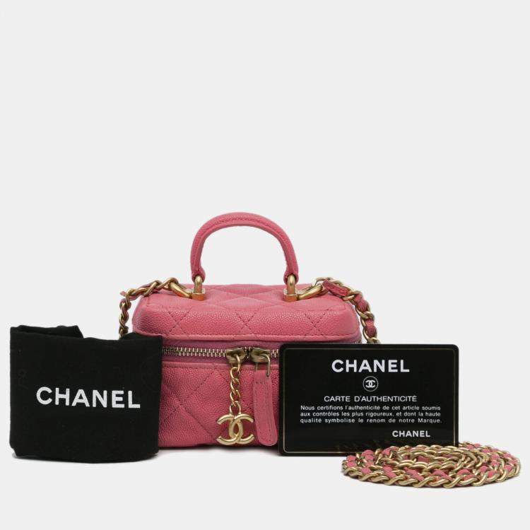 Pre Owned Chanel Pink Micro Caviar Chain Vanity Bag