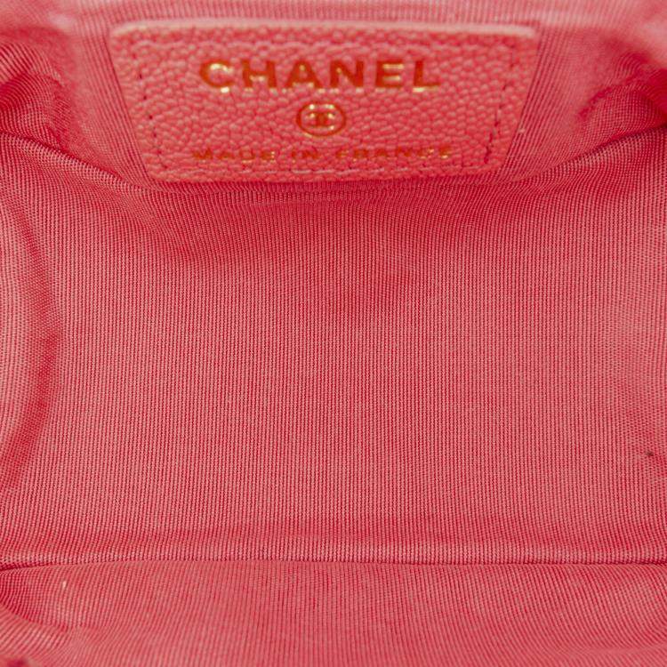 Pre Owned Chanel Pink Micro Caviar Chain Vanity Bag