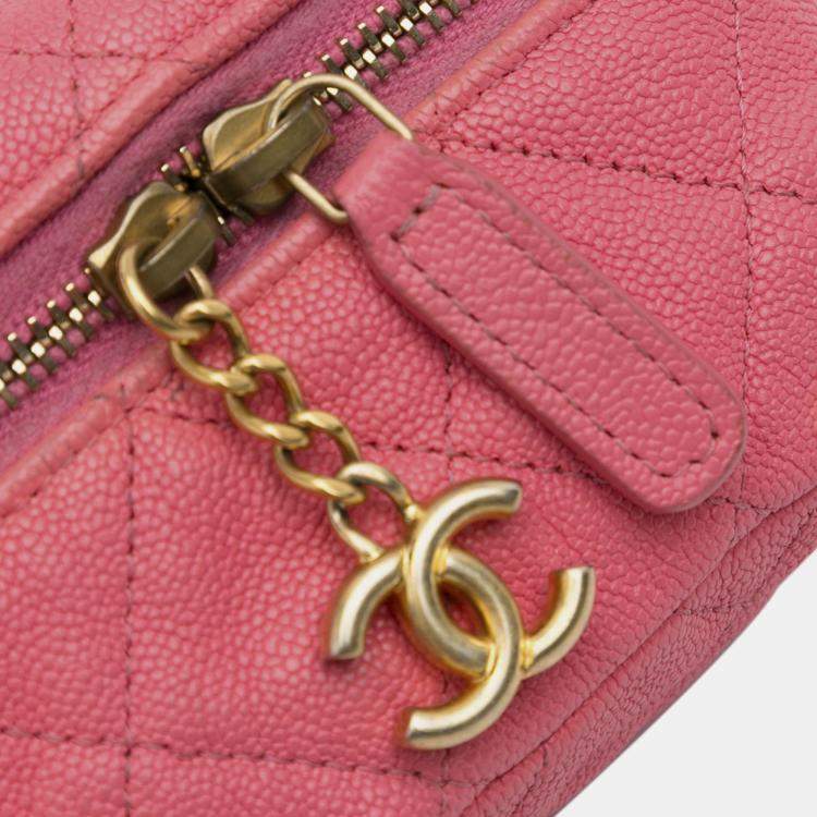 Pre Owned Chanel Pink Micro Caviar Chain Vanity Bag