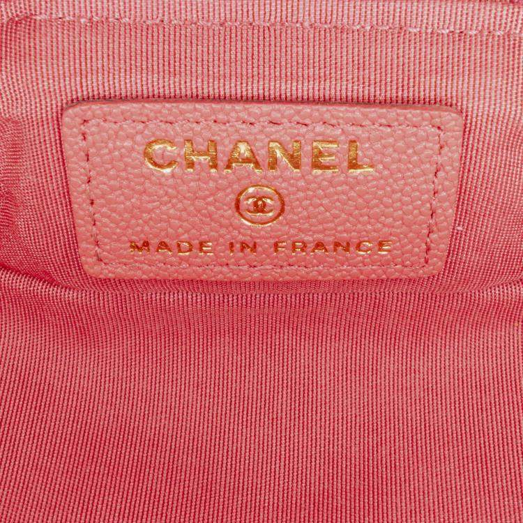 Pre Owned Chanel Pink Micro Caviar Chain Vanity Bag