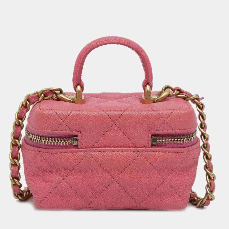 Pre Owned Chanel Pink Micro Caviar Chain Vanity Bag