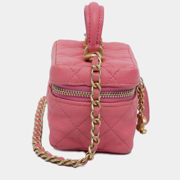 Pre Owned Chanel Pink Micro Caviar Chain Vanity Bag