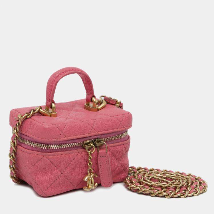 Pre Owned Chanel Pink Micro Caviar Chain Vanity Bag