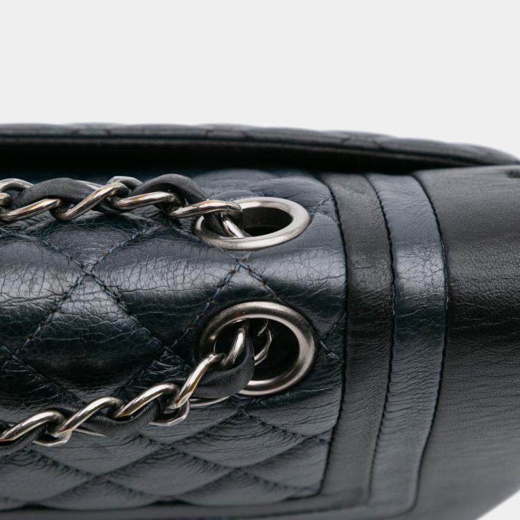 Pre Owned Chanel Black Blue Medium Bicolor Quilted Calfskin Flap