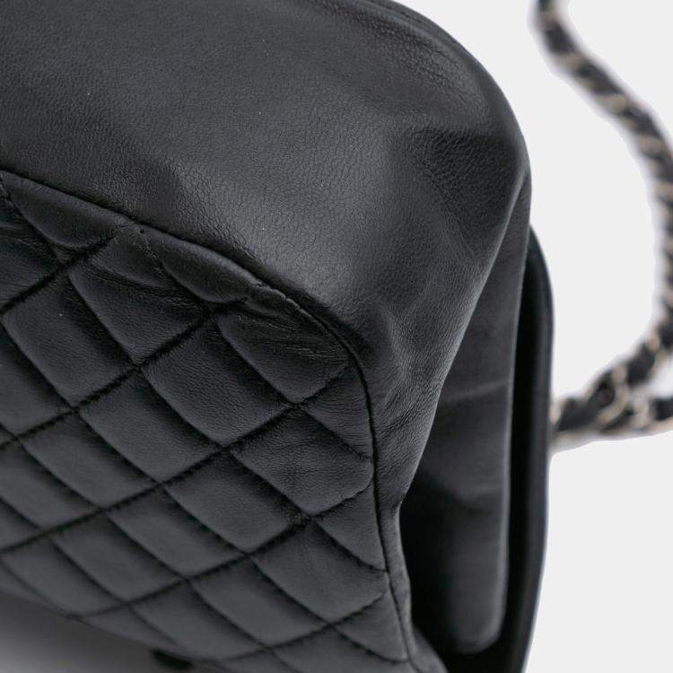Pre Owned Chanel Black Blue Medium Bicolor Quilted Calfskin Flap