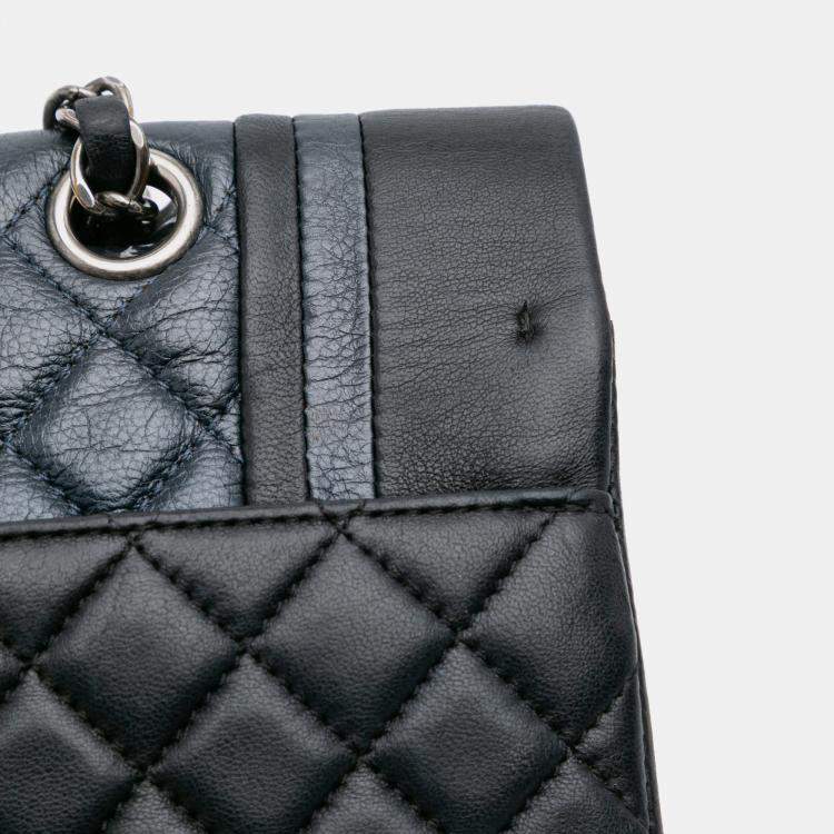 Pre Owned Chanel Black Blue Medium Bicolor Quilted Calfskin Flap