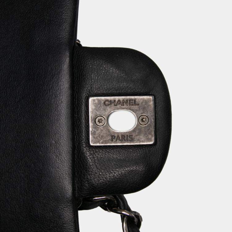Pre Owned Chanel Black Blue Medium Bicolor Quilted Calfskin Flap
