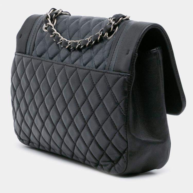Pre Owned Chanel Black Blue Medium Bicolor Quilted Calfskin Flap
