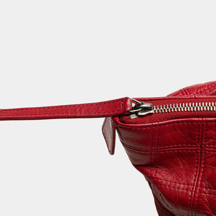 Pre Owned Chanel Red Lambskin Square Stitched Lax Handbag
