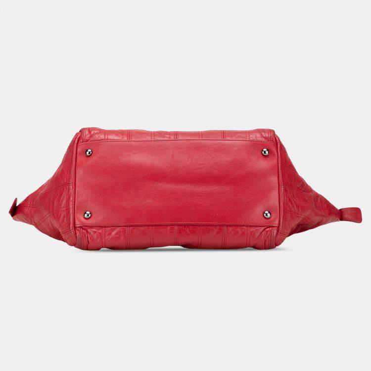 Pre Owned Chanel Red Lambskin Square Stitched Lax Handbag