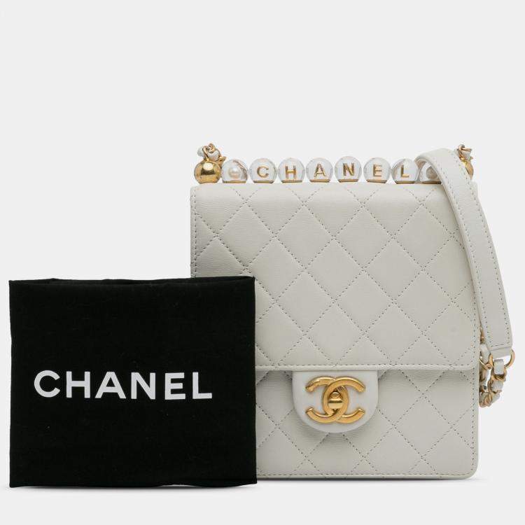 Pre Owned Chanel White Small Chic Pearls Flap