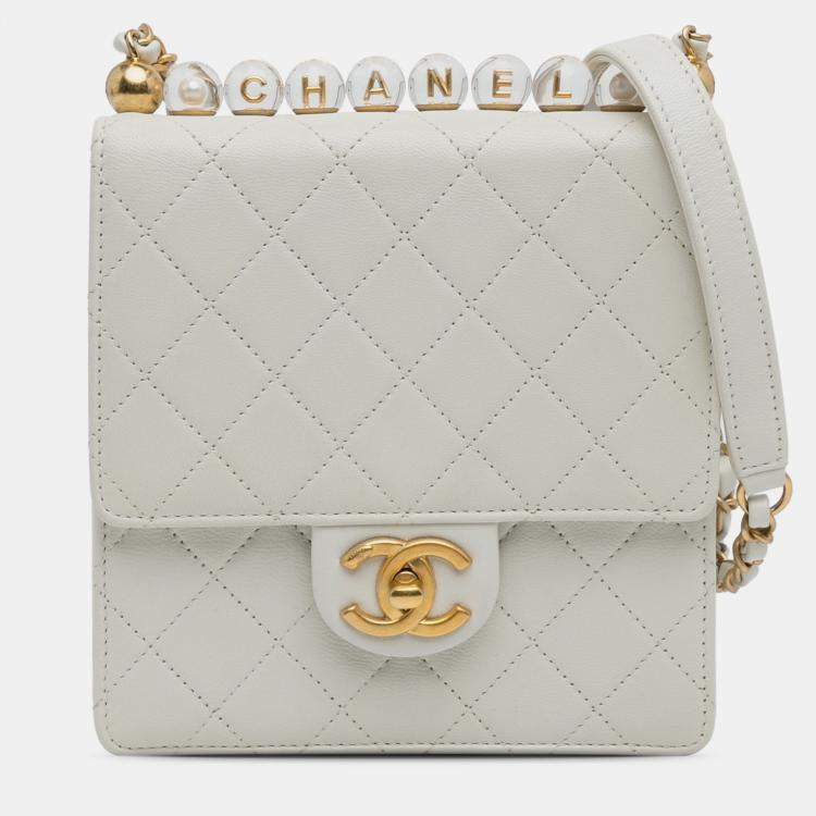 Pre Owned Chanel White Small Chic Pearls Flap